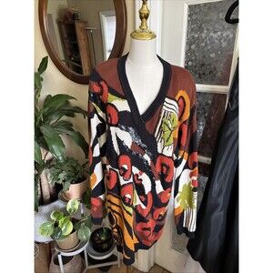 Vintage 90s IB Diffusion Sweater Oversized Knit Fall Sz M 1993 Abstract